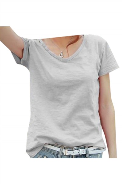 SKT032 Design cotton loose short-sleeved T-shirt Manufacture V-neck net color short-sleeved T-shirt Supplier Bamboo cotton T-shirt detail view-6